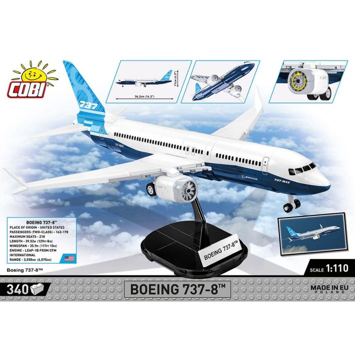 COBI Boeing 737-8 Klemmbaustein-Modell im Maßstab 1:110 – 340 Teile, Set 26608 – Ansicht 2