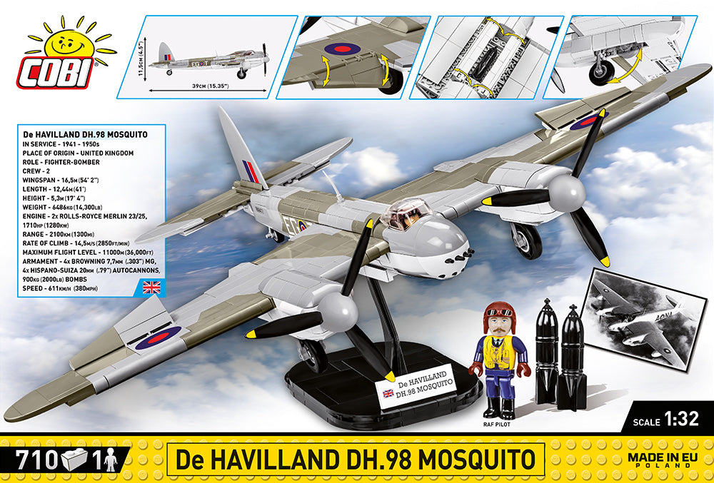 COBI De Havilland DH-98 Mosquito RAF Klemmbaustein-Modell im Maßstab 1:32 – 710 Teile, Set 5735 – Ansicht 2
