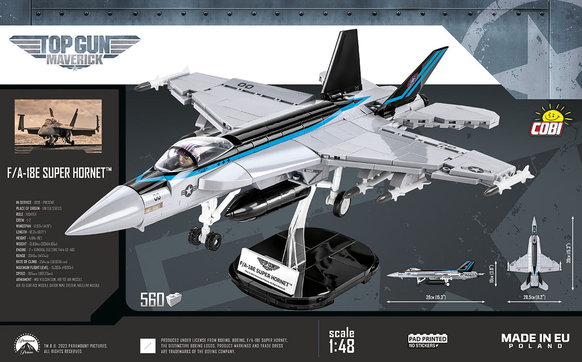 COBI Boeing F/A-18E Super Hornet Top Gun Maverick Klemmbaustein-Modell im Maßstab 1:48 – 560 Teile, Set 5805A – Ansicht 2