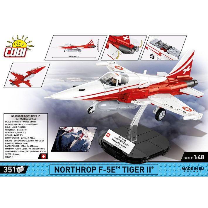 COBI Northrop F-5E Tiger Patrouille Swiss Klemmbaustein-Modell im Maßstab 1:48 – 351 Teile, Set 5857 – Ansicht 2