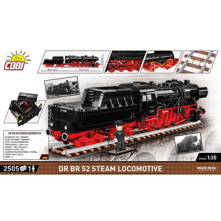 COBI DR BR 52 Dampflokomotive Klemmbaustein-Modell im Maßstab 1:35 – 2.505 Teile, Set 6282 – Ansicht 2