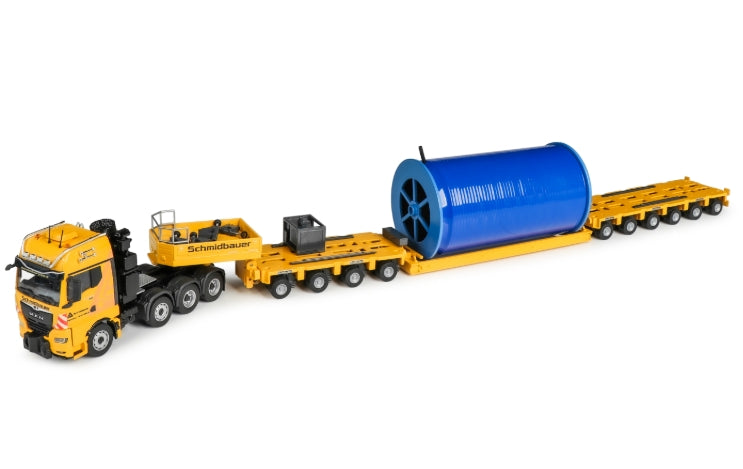 Conrad Goldhofer Kabeltrommeltransporter auf MAN TGX „SCHMIDBAUER“ – Diecast Sammlermodell im Maßstab 1:50, Art. 80262/01