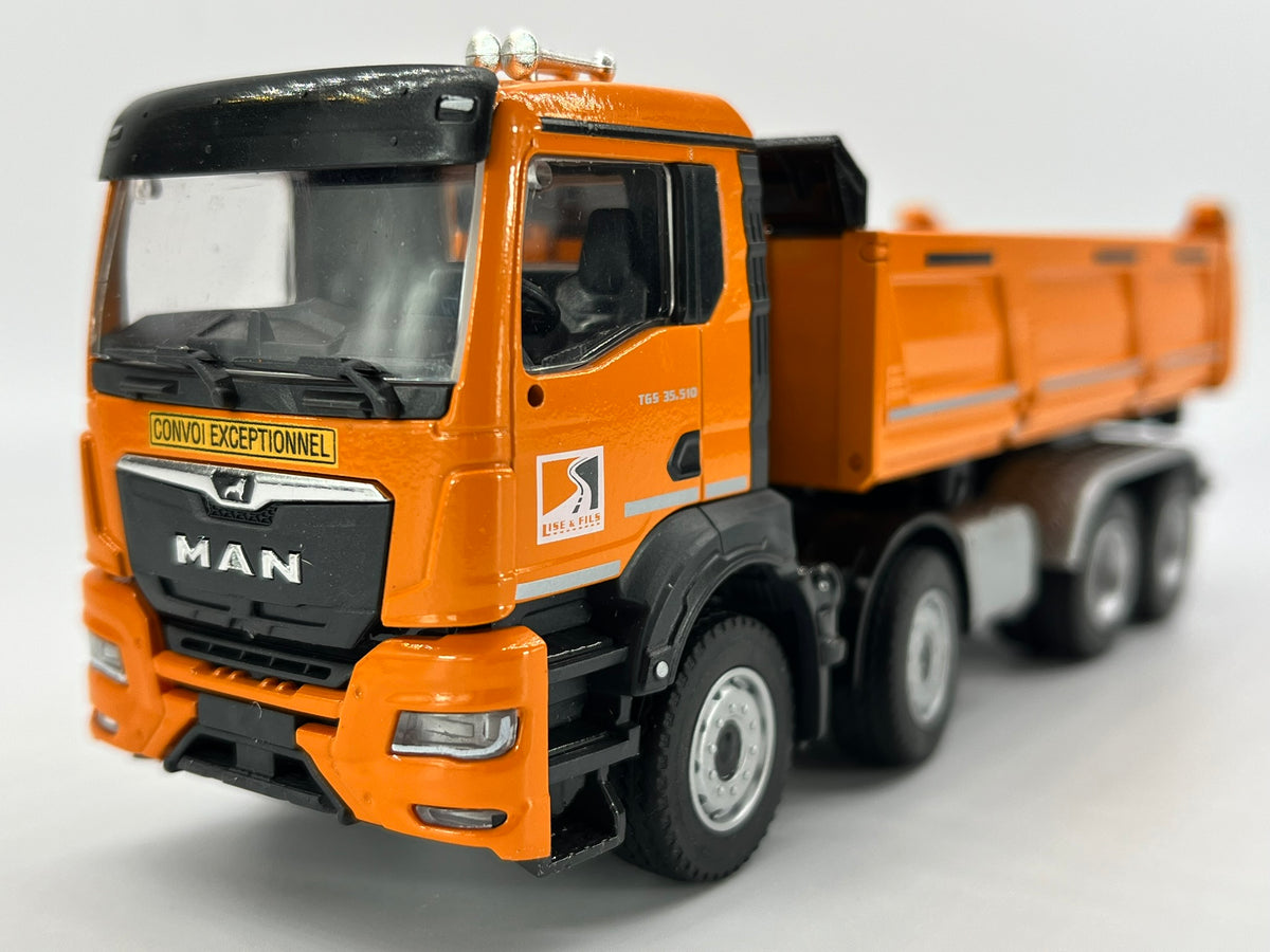 Conrad Meiller Dreiseitenkipper auf MAN TGS NN „LISE + FILS“ – Diecast Sammlermodell im Maßstab 1:50, Art. 81255/04