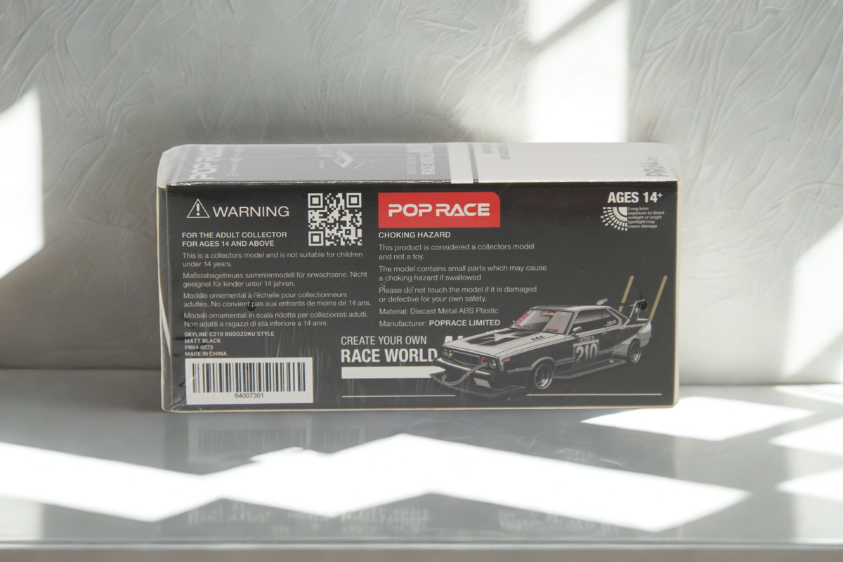 Pop Race Nissan Skyline C210 Kaido Racer „Bosozoku Style“ in Mattschwarz/Silber – Diecast Sammlermodell im Maßstab 1:64, Art. PR64-073 – Ansicht 2