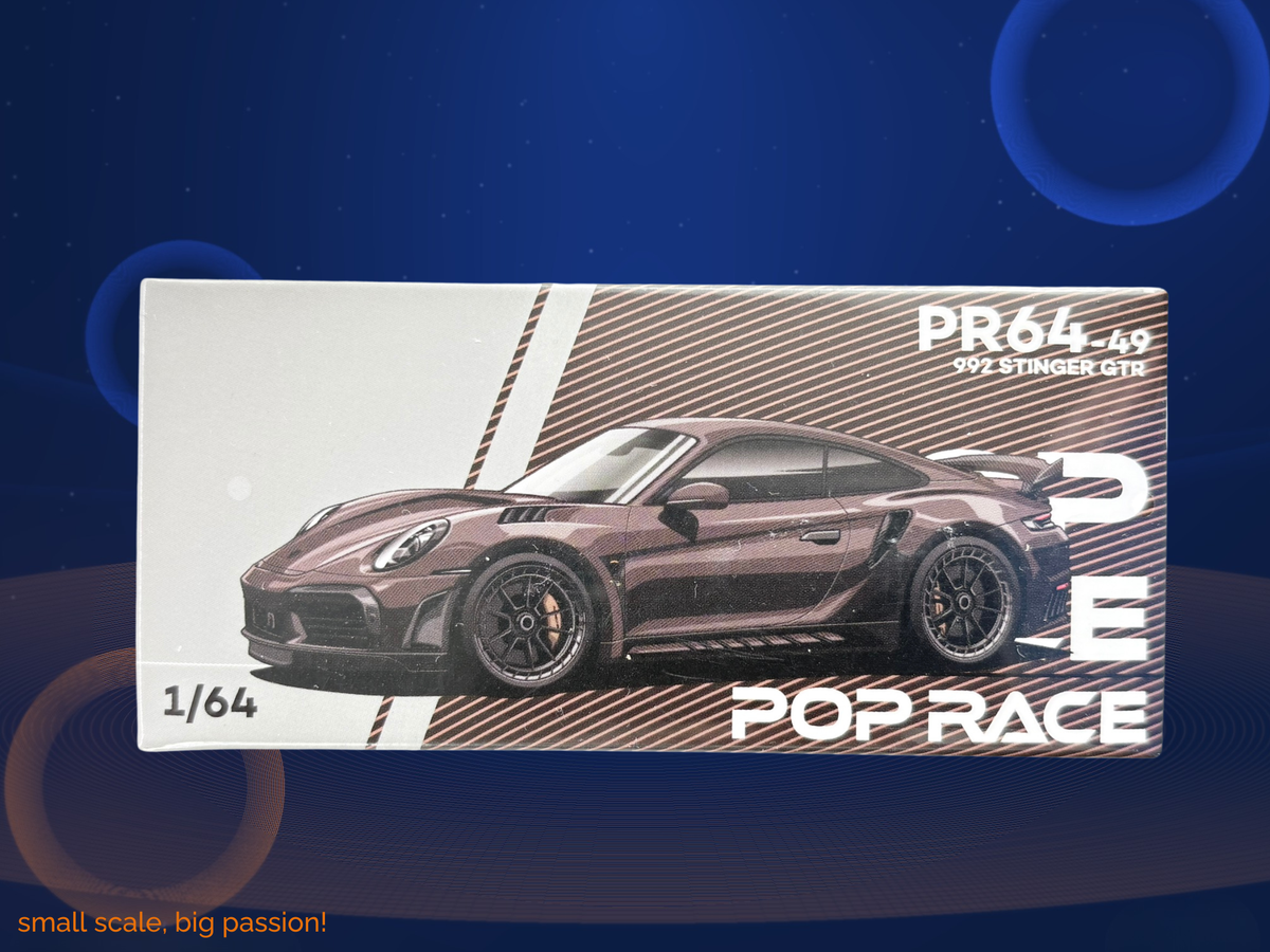 Pop Race Porsche 992 TopCar Stinger GTR Brown Carbon Edition – Diecast Modellauto im Maßstab 1:64, Art. PR64-049