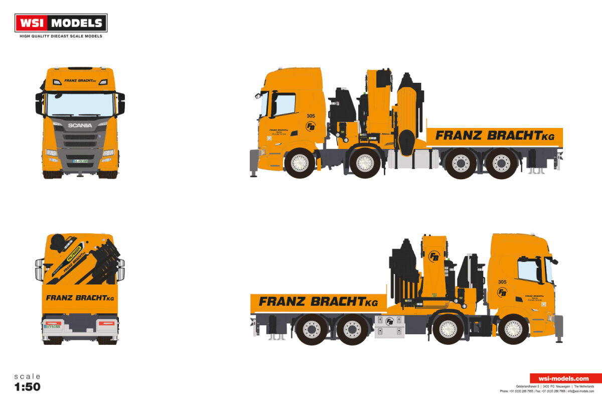 WSI Scania R Highline CR20H mit Palfinger PK 165.002 „Franz Bracht“ – Diecast Sammlermodell im Maßstab 1:50, Art. 01-4672 – Ansicht 5
