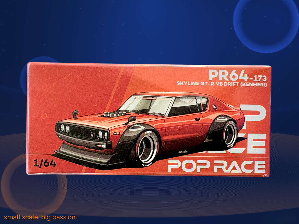 Pop Race Nissan Skyline GT-R V8 Drift Kenmeri KPGC110 Orange Metallic – Diecast Modellauto im Maßstab 1:64, Art. PR64-173