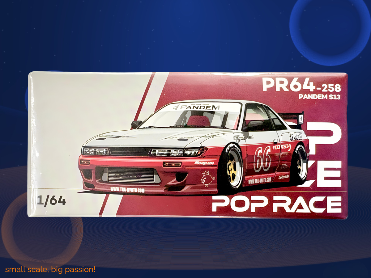 Pop Race Nissan Pandem Silvia S13 V3 Moontech Red #66 – Diecast Modellauto im Maßstab 1:64, Art. PR64-258