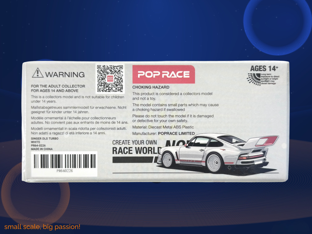 Pop Race Porsche Singer DLS Turbo „Track“ in Weiß mit roten Streifen – Diecast Sammlermodell im Maßstab 1:64, Art. PR64-226 – Ansicht 2
