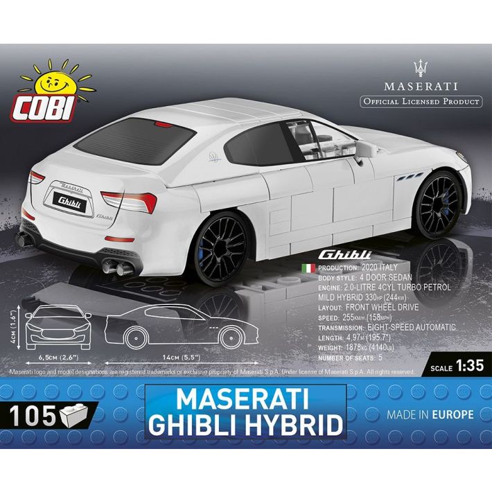 COBI Maserati Ghibli Hybrid Klemmbaustein-Modell im Maßstab 1:35 – 105 Teile, Set 24566 – Ansicht 2