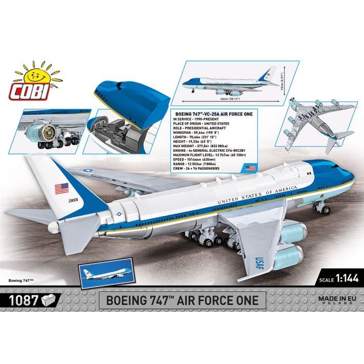 COBI Boeing 747 Air Force One Klemmbaustein-Modell im Maßstab 1:144 – 1.087 Teile, Set 26610 – Ansicht 3
