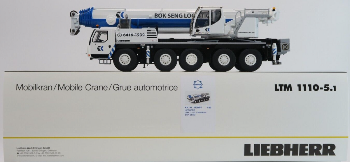 Conrad Liebherr LTM 1110-5.1 Mobilkran BOK SENG Logistics – Diecast Sammlermodell im Maßstab 1:50, Art. 2120/01 – Ansicht 5