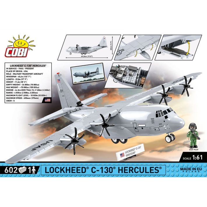 COBI Lockheed C-130 Hercules Klemmbaustein-Modell im Maßstab 1:61 – 602 Teile, Set 5839 – Ansicht 2