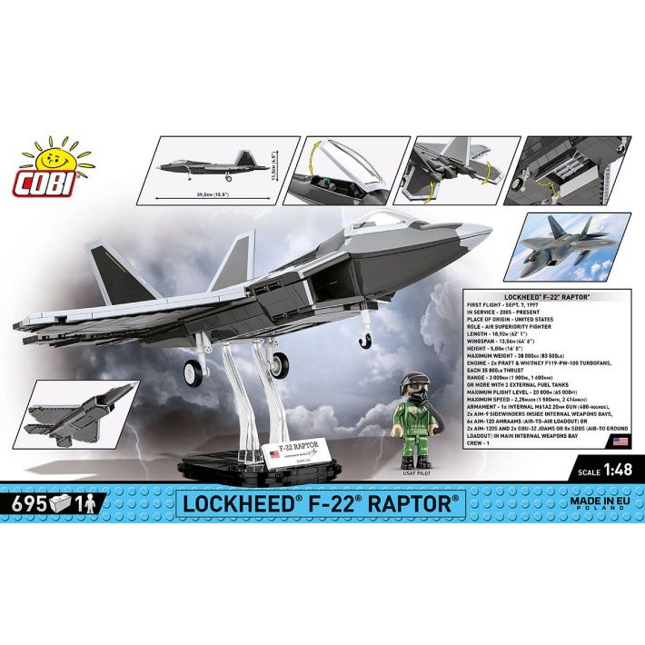 COBI Lockheed F-22 Raptor Klemmbaustein-Modell im Maßstab 1:48 – 695 Teile, Set 5855 – Ansicht 2