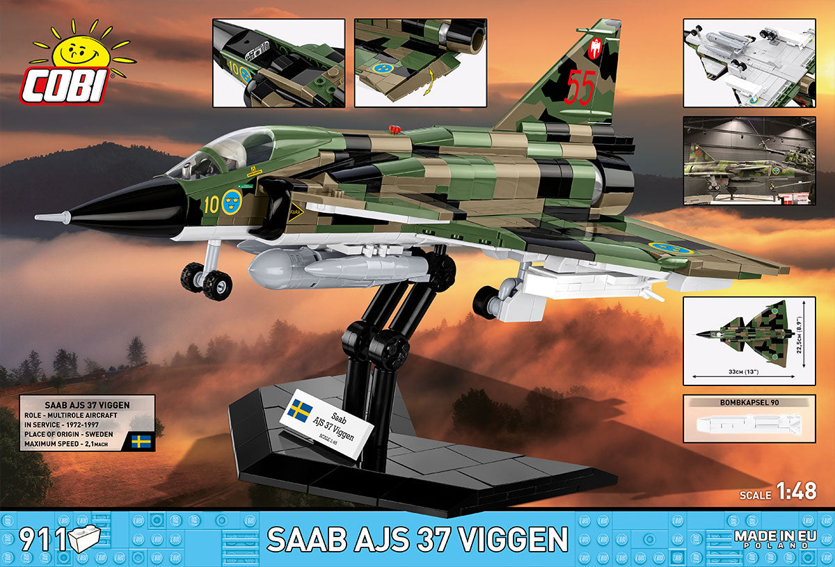 COBI Saab AJS 37 Viggen Flygvapenmuseum Klemmbaustein-Modell im Maßstab 1:48 – 911 Teile, Set 5911 – Ansicht 2