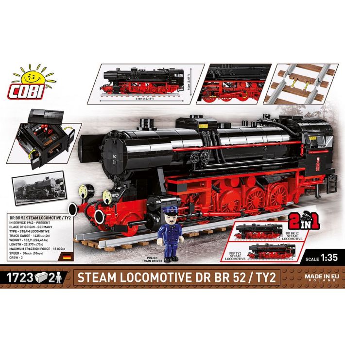 COBI DR BR 52/TY2 Dampflokomotive Klemmbaustein-Modell im Maßstab 1:35 – 1.723 Teile, Set 6283 – Ansicht 2