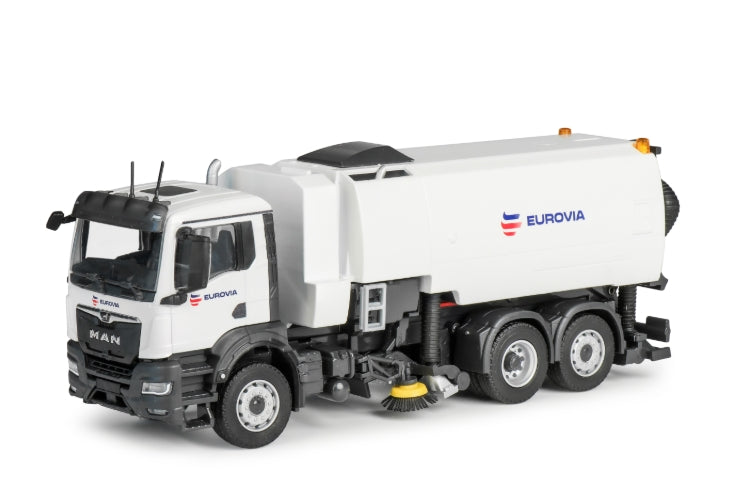 Conrad Bucher MaxPowa V120 Kehrmaschine auf MAN TGS „EUROVIA“ – Diecast Sammlermodell im Maßstab 1:50, Art. 81257/02