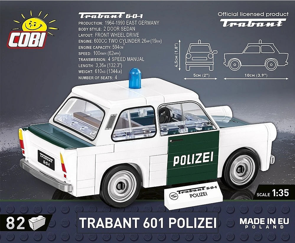 COBI Trabant 601 Polizei Klemmbaustein-Modell im Maßstab 1:35 – 82 Teile, Set 24541 – Ansicht 2