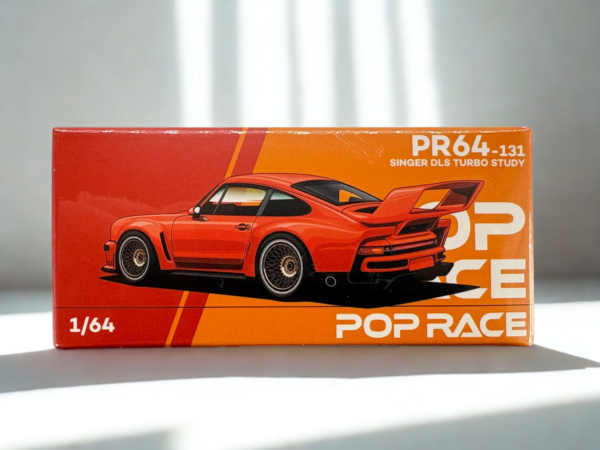 Pop Race Porsche Singer DLS Turbo Study „Track“ in Orange-Metallic – Diecast Sammlermodell im Maßstab 1:64, Art. PR64-131