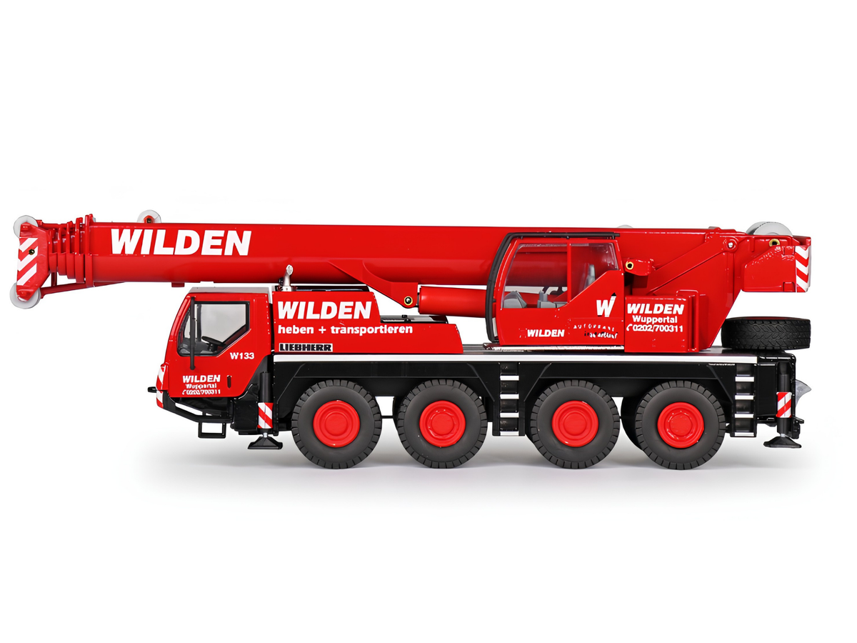 Conrad Liebherr LTM 1070-4.1 Mobilkran in der Werbeausführung Wilden Kran-Vermietung Wuppertal – Diecast Sondermodell im Maßstab 1:50, Zinkdruckguss, Art. 2100/27