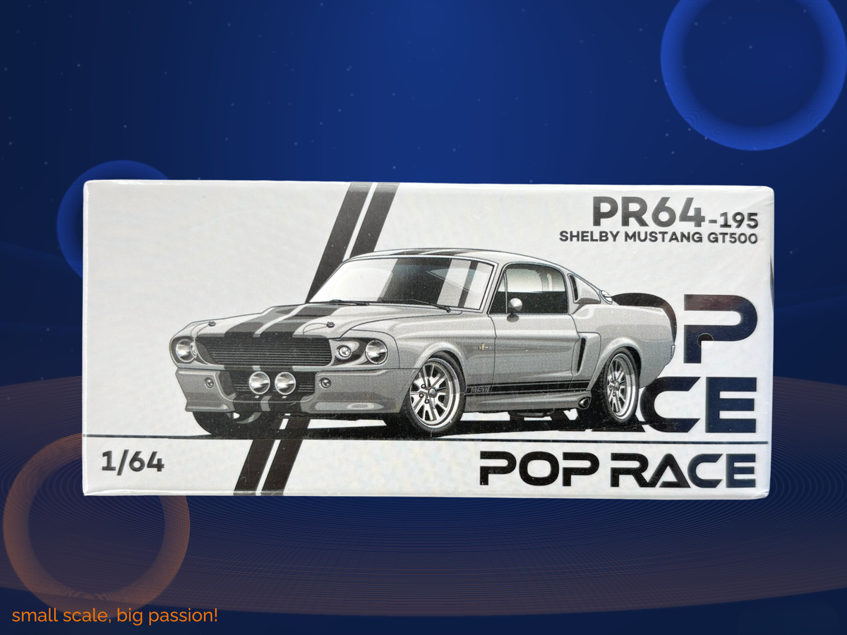 Pop Race Ford Shelby Mustang GT500 Eleanor 1967 Grey Metallic – Diecast Modellauto im Maßstab 1:64, Art. PR64-195
