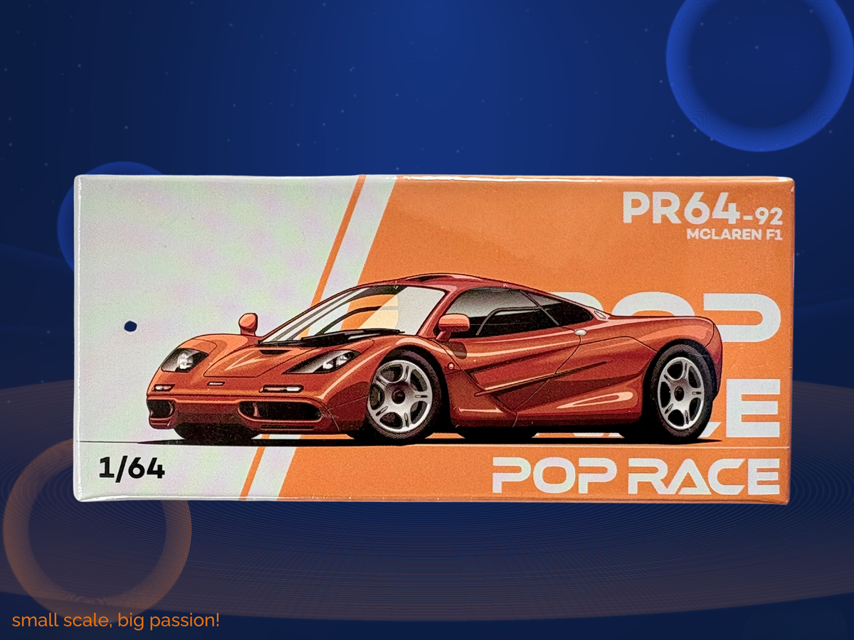Pop Race McLaren F1 Metallic Orange – Diecast Modellauto im Maßstab 1:64, Art. PR64-092
