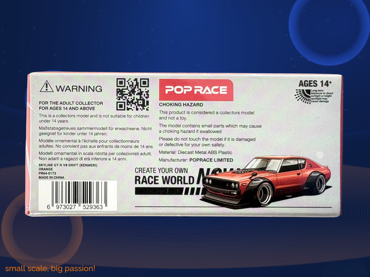 Pop Race Nissan Skyline GT-R V8 Drift Kenmeri KPGC110 Orange Metallic – Diecast Modellauto im Maßstab 1:64, Art. PR64-173 – Ansicht 2