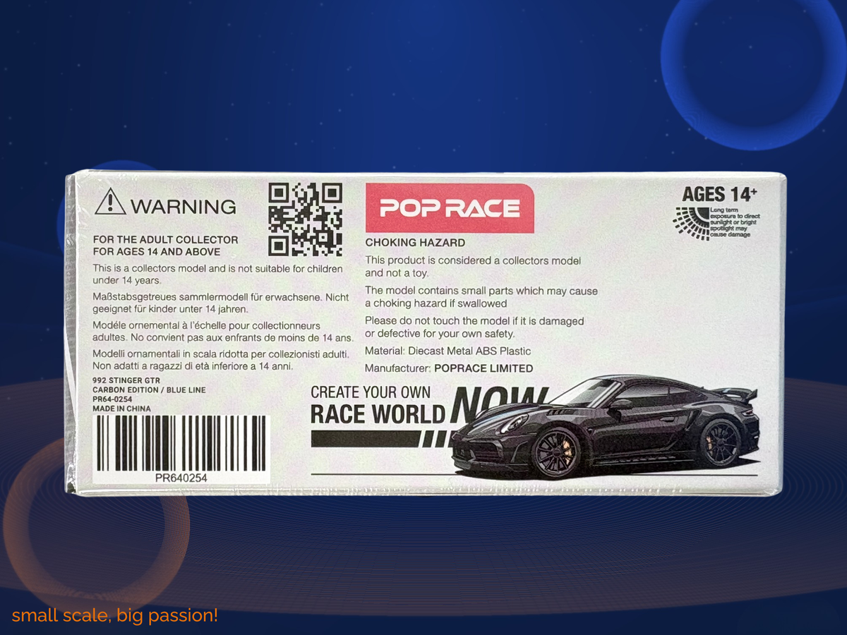 Pop Race Porsche 992 TopCar Stinger GTR Carbon Edition „Blue Line“ – Diecast Sammlermodell im Maßstab 1:64, Art. PR64-254 – Ansicht 2