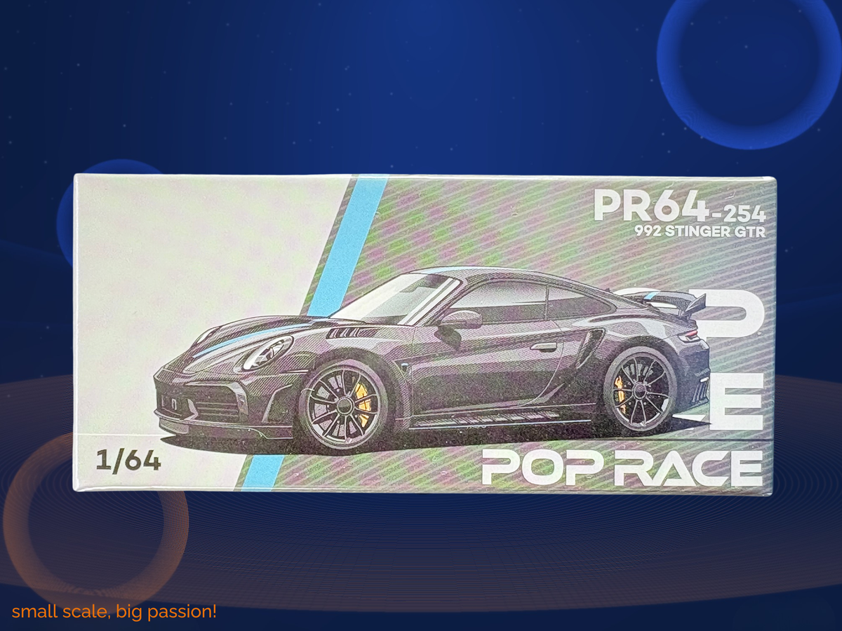 Pop Race Porsche 992 TopCar Stinger GTR Carbon Edition „Blue Line“ – Diecast Sammlermodell im Maßstab 1:64, Art. PR64-254